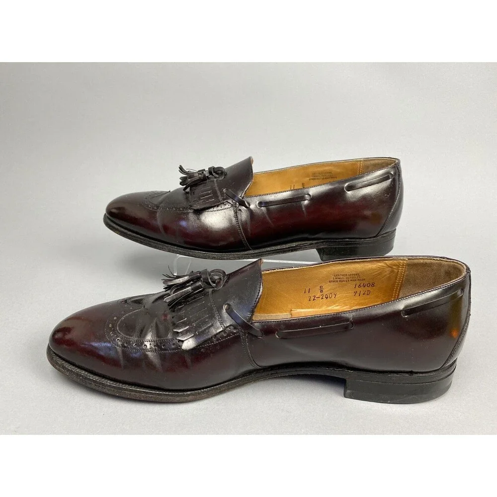 JOHNSTON & MURPHY BURGUNDY WINGTIP OXFORD SHOES SLIP ON TASSLE LOAFER 11 D/B